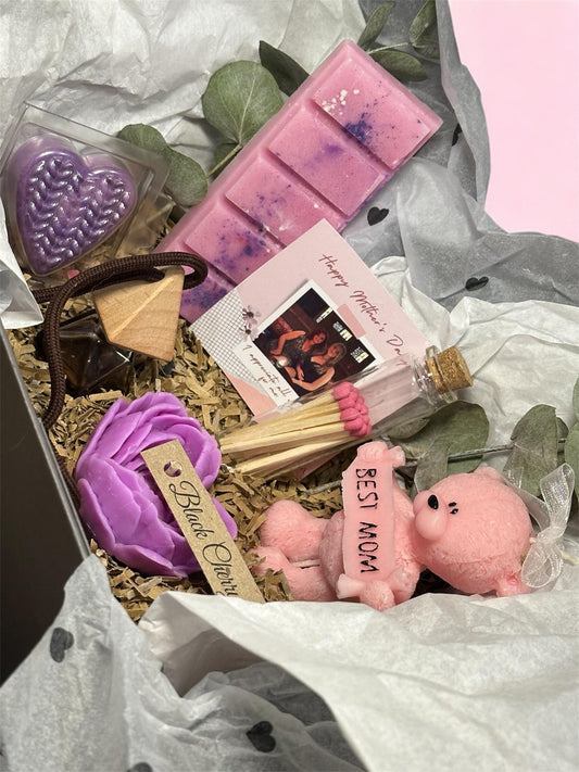 Mother's Day Gift Box For Her – Candle, Wax Melt Bar, Matches & Custom Add-Ons (Car Freshener, Wax Melt, Extra Candle!)