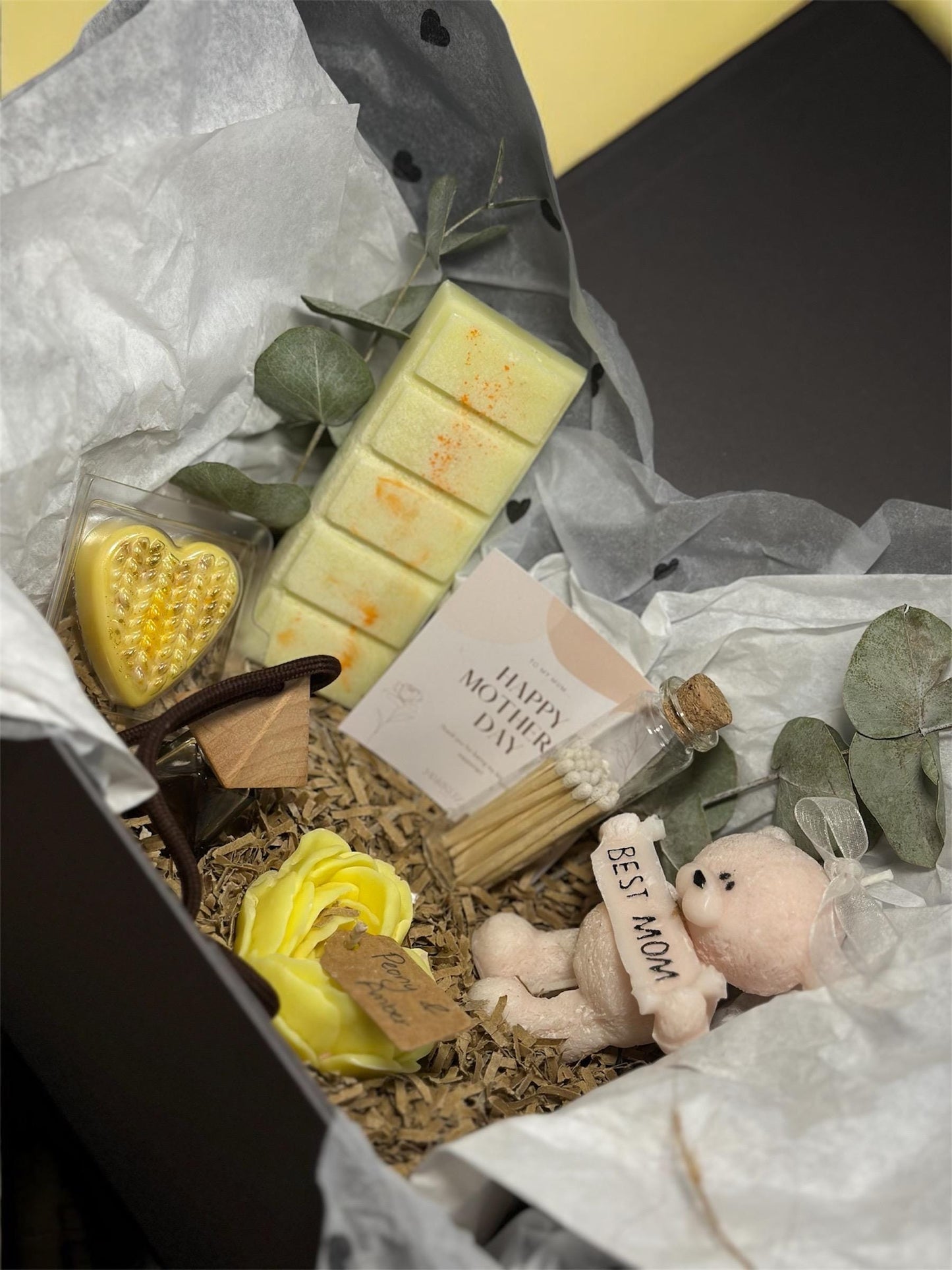 Mother's Day Gift Box For Her – Candle, Wax Melt Bar, Matches & Custom Add-Ons (Car Freshener, Wax Melt, Extra Candle!)