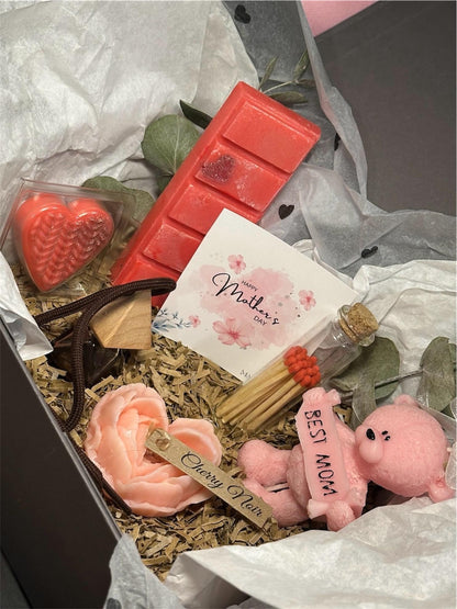 Mother's Day Gift Box For Her – Candle, Wax Melt Bar, Matches & Custom Add-Ons (Car Freshener, Wax Melt, Extra Candle!)